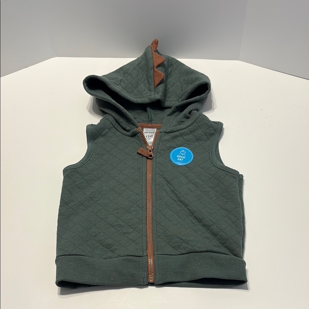 Carter's Green and Brown Hooded Vest with Zipper